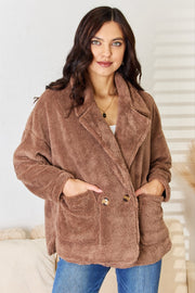 Culture Code Double Breasted Fuzzy Coat - Fashionmj