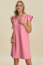 Double Take Full Size Ruffled V-Neck Cap Sleeve Dress - Fashionmj