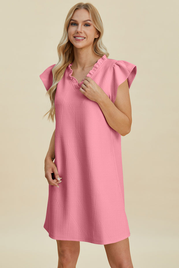 Double Take Full Size Ruffled V-Neck Cap Sleeve Dress - Fashionmj