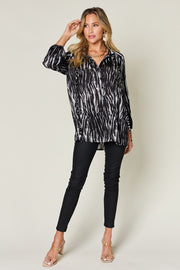 Double Take Full Size Printed Button Up Long Sleeve Shirt - Fashionmj