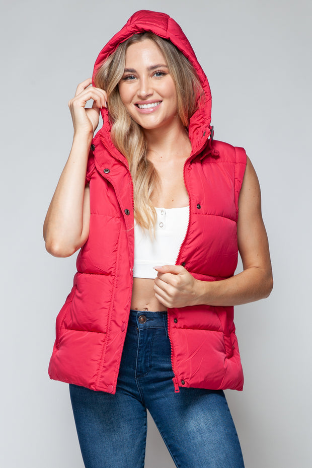 Snobbish Snap and Zip Closure Hooded Vest - Fashionmj