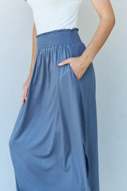 Doublju Comfort Princess Full Size High Waist Scoop Hem Maxi Skirt in Dusty Blue - Fashionmj