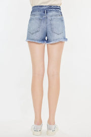 Kancan High Rise Frayed Hem Denim Shorts - Fashionmj