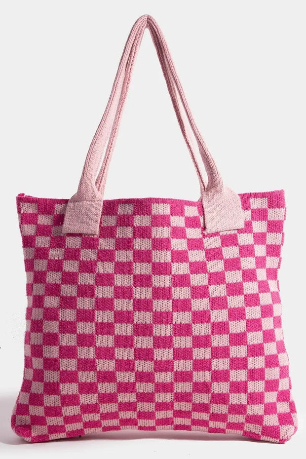 Fame Checkered Pattern Tote Bag Trendsi