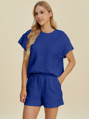 Double Take Full Size Texture T-Shirt and Shorts Set - Fashionmj