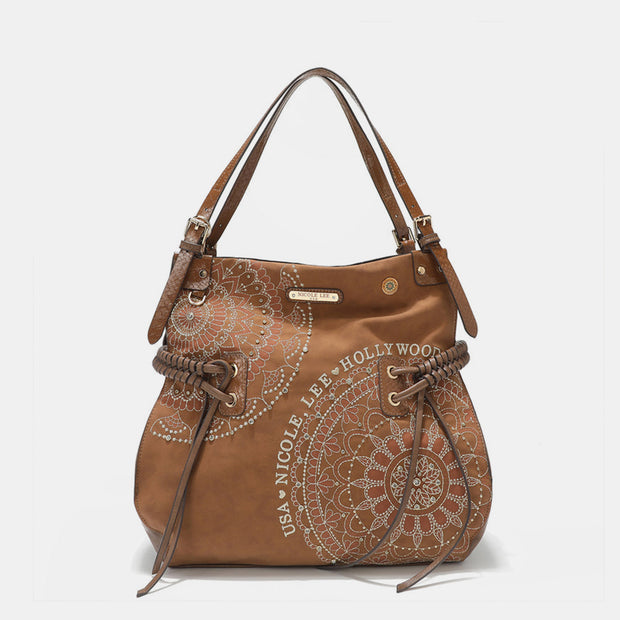 Nicole Lee USA Side Braided Tassel Inlaid Rhinestone Embroidery Hobo Bag - Fashionmj