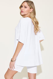 Basic Bae Full Size V-Neck Drop Shoulder T-Shirt and Shorts Set - Fashionmj