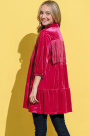 And The Why Fringe Detailed Velvet Shirt Dress