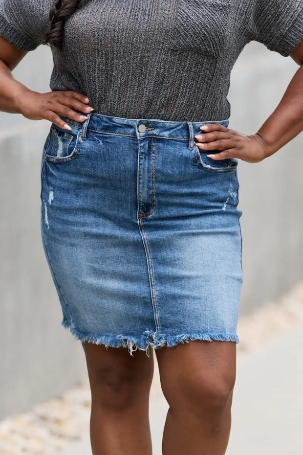 RISEN Amelia Full Size Denim Mini Skirt - Fashionmj