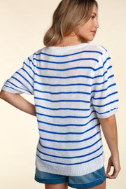 Haptics Letter Embroidery Striped Knit Top - Fashionmj