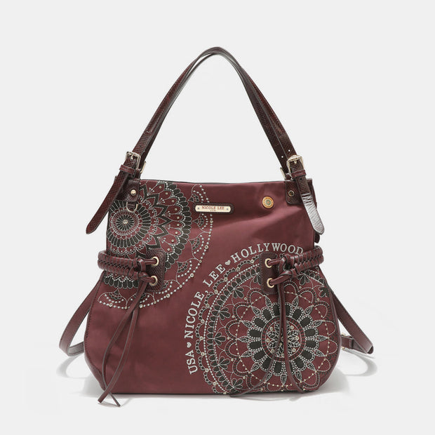 Nicole Lee USA Side Braided Tassel Inlaid Rhinestone Embroidery Hobo Bag - Fashionmj