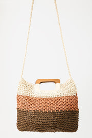 Fame Color Block Double-Use Braided Tote Bag - Fashionmj