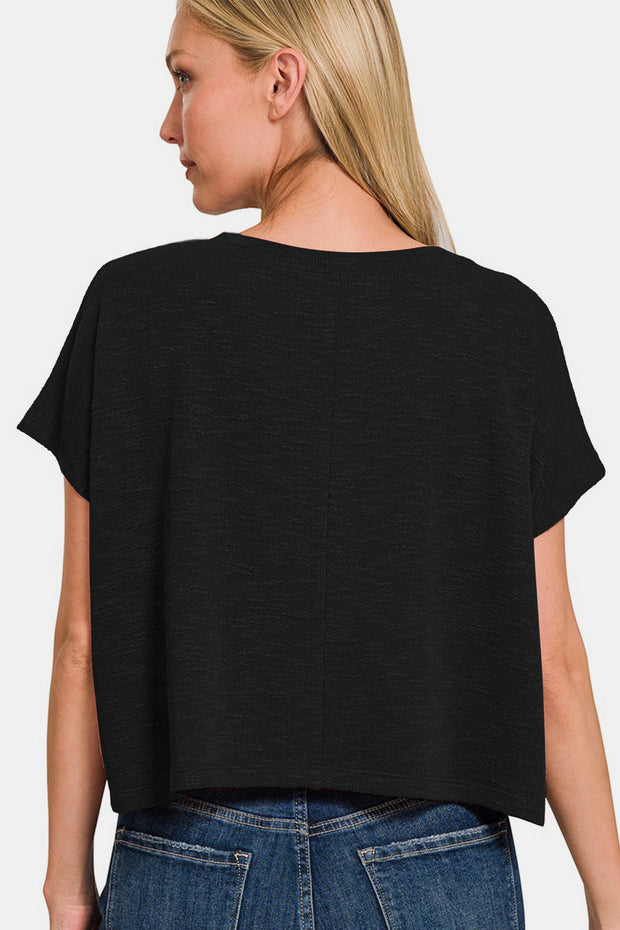 Zenana V-Neck Short Sleeve Crop T-Shirt - Fashionmj