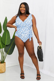 Marina West Swim Full Size Float On Ruffle Faux Wrap One-Piece in Blossom Blue - Fashionmj