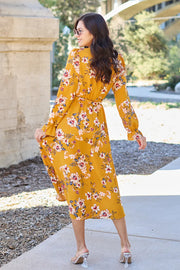 Double Take Full Size Floral Tie Back Flounce Sleeve Dress - Fashionmj