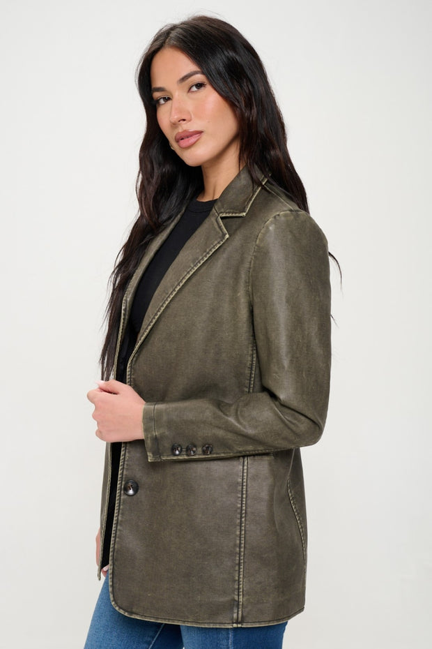 Coalition LA Single-Breasted Vegan Leather Blazer - Fashionmj