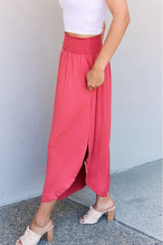 Doublju Comfort Princess Full Size High Waist Scoop Hem Maxi Skirt in Hot Pink - Fashionmj