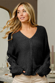 BiBi V-Neck Cable Knit Sweater - Fashionmj