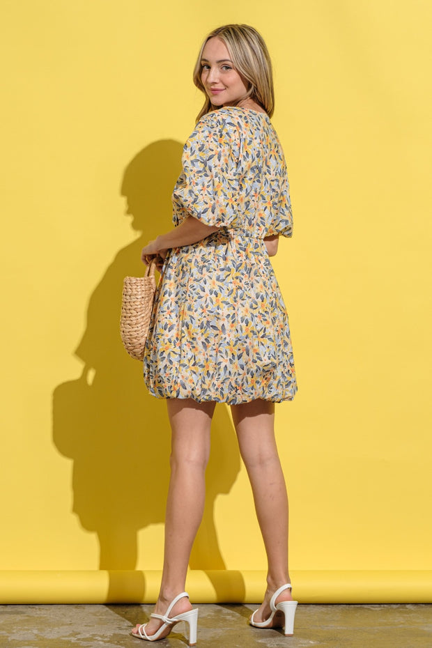 And The Why Full Size Floral Surplice Puff Sleeve Dress - Fashionmj