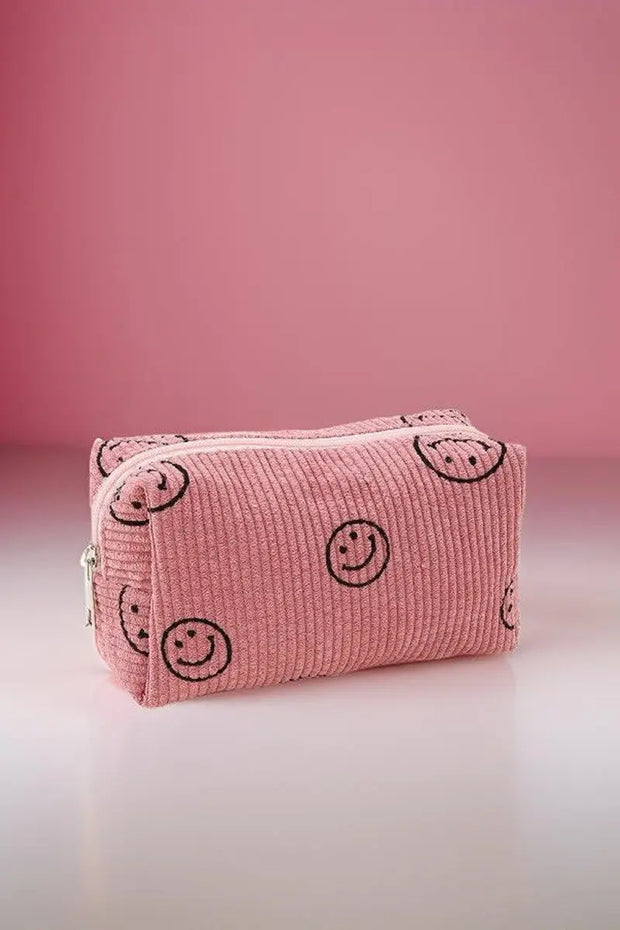 Zenana Smiley Face Corduroy Cosmetic Pouch Trendsi