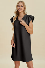 Double Take Full Size Ruffled V-Neck Cap Sleeve Dress - Fashionmj