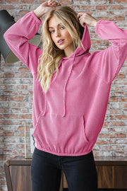 Heimish Ribbed Long Sleeve Hoodie with Kangaroo Pocket - Fashionmj