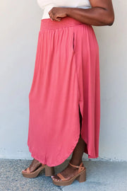 Doublju Comfort Princess Full Size High Waist Scoop Hem Maxi Skirt in Hot Pink - Fashionmj