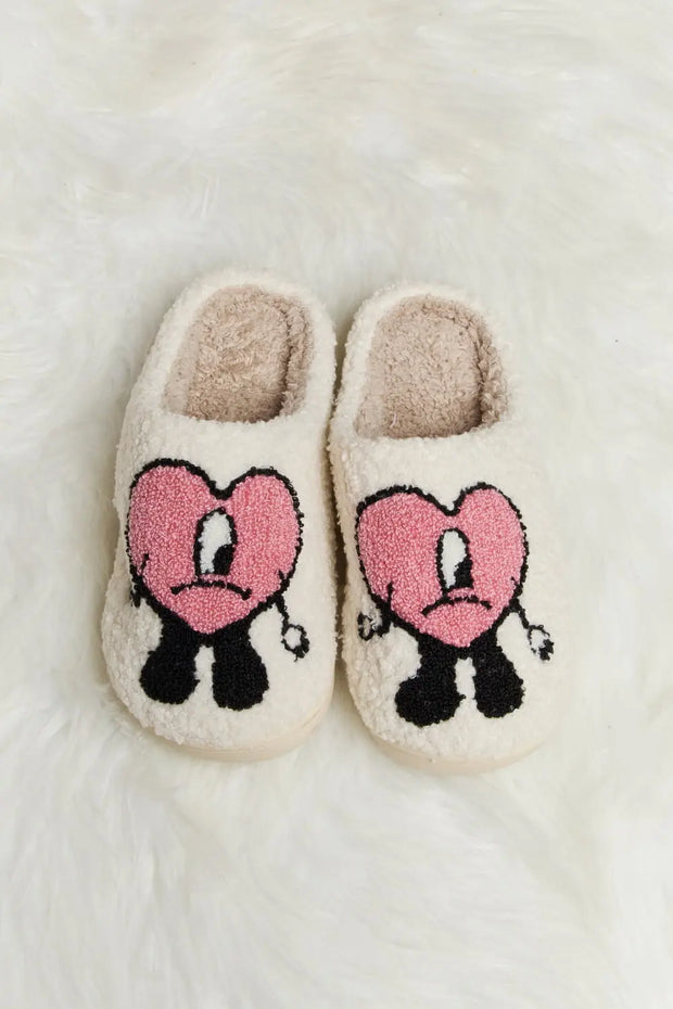 Melody Love Heart Print Plush Slippers - Fashionmj