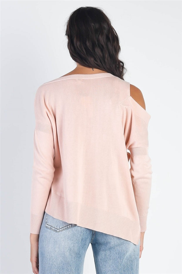 UNIQ Cold Shoulder Long Sleeve Knit Top - Fashionmj