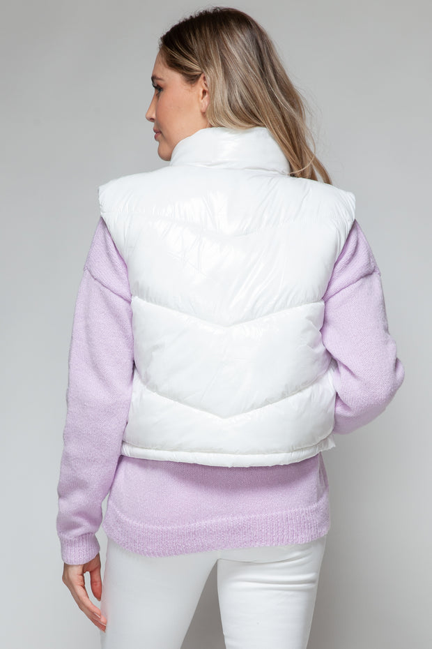 Snobbish Zip Up Turtleneck Shiny Quilted Vest - Fashionmj