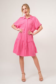 And The Why Full Size Raw Edge Washed Tiered Shirt Dress - Fashionmj