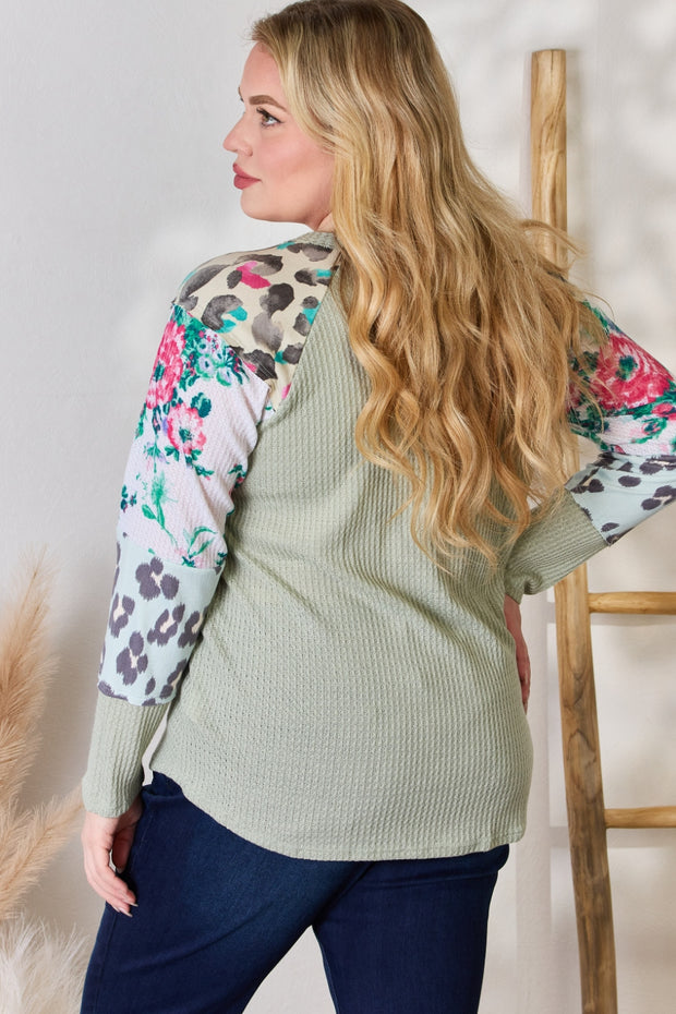 Hailey & Co Full Size Printed Round Neck Blouse - Fashionmj