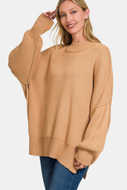 Zenana Side Sit Oversize Sweater - Fashionmj