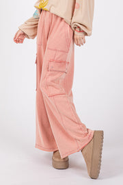 SAGE + FIG Knit Terry Mineral Wash Wide Leg Pants - Fashionmj