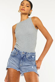 Kancan Distressed Raw Hem Denim Shorts - Fashionmj