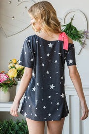 Heimish Full Size Star Print Asymmetrical Neck Short Sleeve Top - Fashionmj