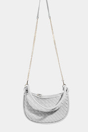 Fame PU Leather Basket Weave Half Moon Bag - Fashionmj