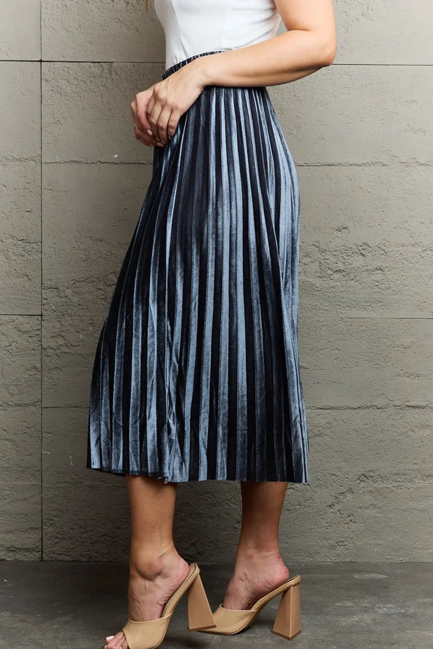 Ninexis Accordion Pleated Flowy Midi Skirt - Fashionmj