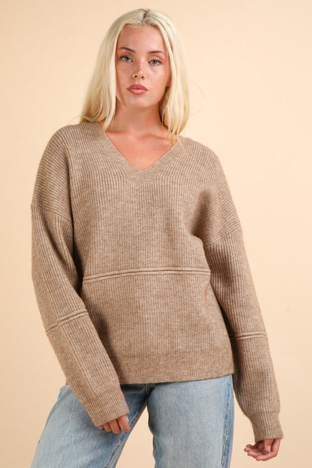 VERY J Seam Detail Drop Shoulder Hooded Sweater - Fashionmj