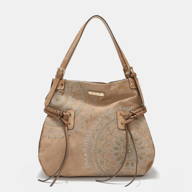 Nicole Lee USA Side Braided Tassel Inlaid Rhinestone Embroidery Hobo Bag - Fashionmj