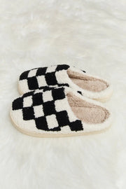 Melody Checkered Print Plush Slide Slippers - Fashionmj