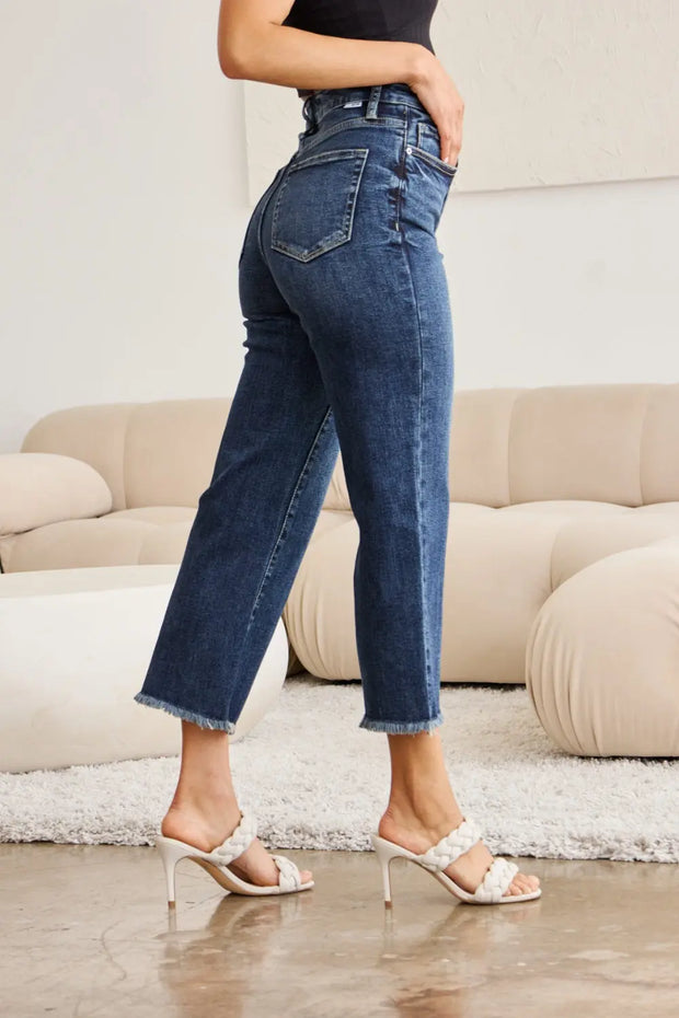 RFM Full Size Tummy Control High Waist Raw Hem Jeans - Fashionmj