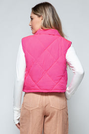 Snobbish Snap Down Quilted Crop Vest - Fashionmj