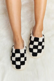 Melody Checkered Print Plush Slide Slippers - Fashionmj