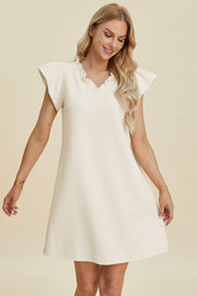 Double Take Full Size Ruffled V-Neck Cap Sleeve Dress - Fashionmj