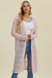 Double Take Full Size Open Front Longline Cardigan - Fashionmj