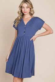 BOMBOM V-Neck Short Sleeve Dress - Fashionmj