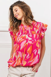 BiBi Smocked Yoke Ruffled Floral Top - Fashionmj