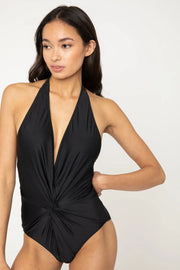 Marina West Swim Twisted Plunge Halter One Piece Swimsuit - Fashionmj