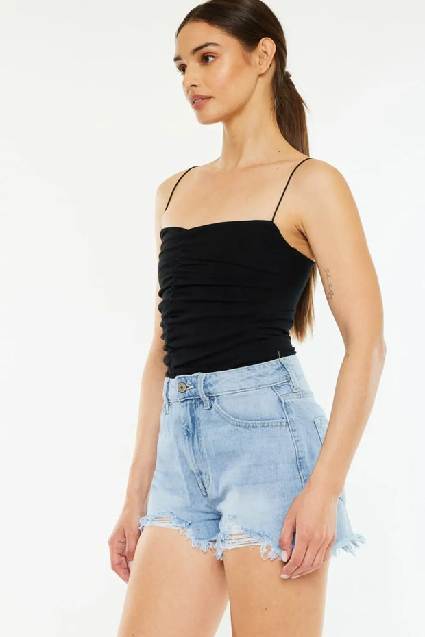 Kancan Raw Hem Distressed High Waist Denim Shorts - Fashionmj